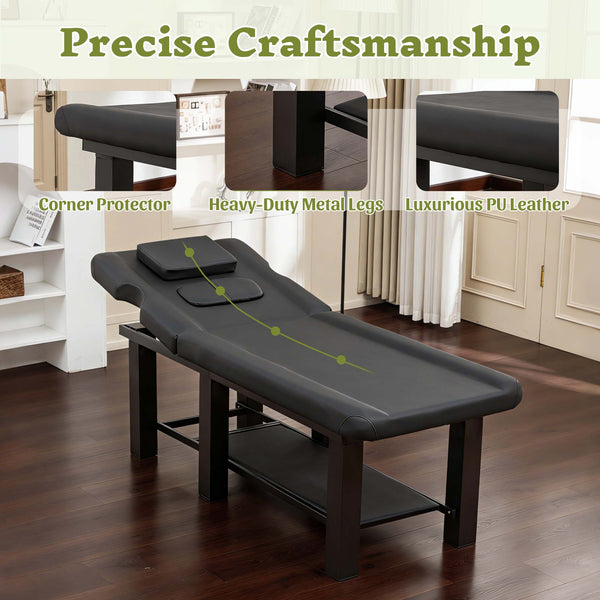 English Elm Spa Salon Massage Table Steel Frame Pu Leather Adjustable Backrest Bottom Shelf Storage W1422P382933