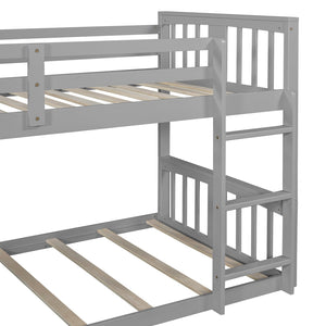 English Elm Twin Over Kids Bunk Bed Solid Pine Frame Gray Finish with Safety Guardrail N708P242163E