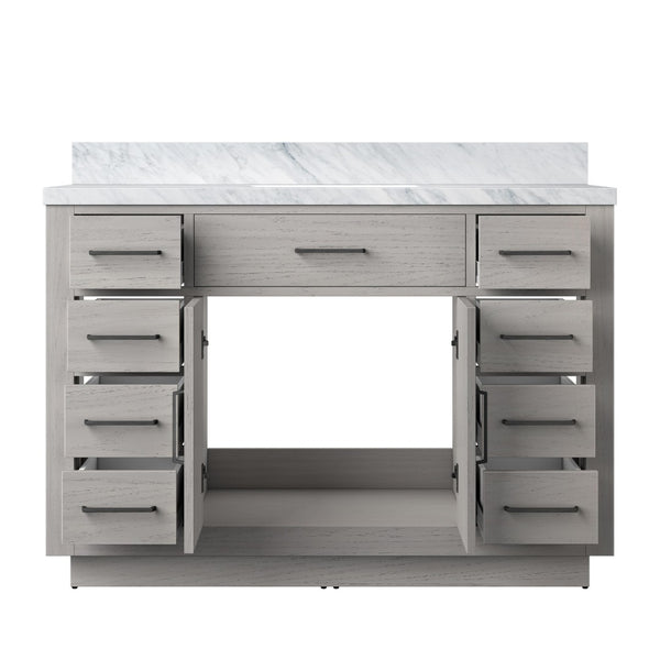 English Elm White Oak Single Bath Vanity 48" W X 22" D With Luxurious Carrara Marble Top & Soft-Close Drawers B2731P257717-GIGA