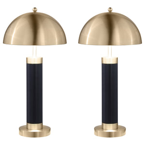 English Elm Leoch Black 28-Inch Pillar Table Lamps Set of 2 with Gold Dome Shades, Faux Leather Modern Elegance B062P299850