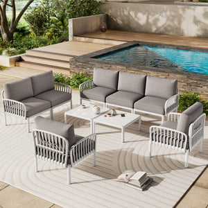 English Elm Christopher Knight Home® - 9 Modern 9-Piece Patio Conversation Set with Deep-Seating Waterproof Cushions and Glass Tabletop White+gray N780P1994544499W