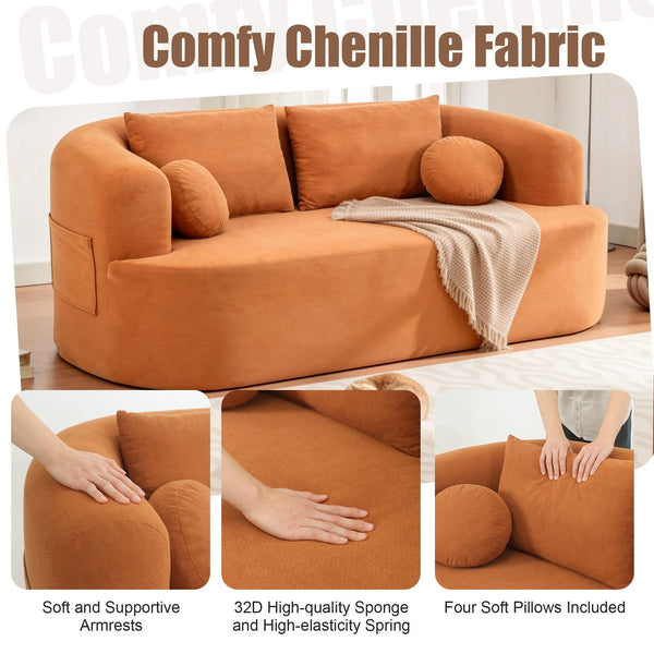 English Elm Loveseat Chenille Upholstered Sofa Compact Foam Seating for Small Apartments and Dens Orange W5385P454893