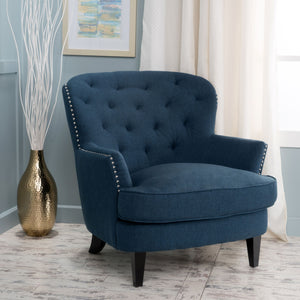 Christopher Knight Home® - Noble House - Tafted Diamond Tufted Dark Blue Fabric Club Chair