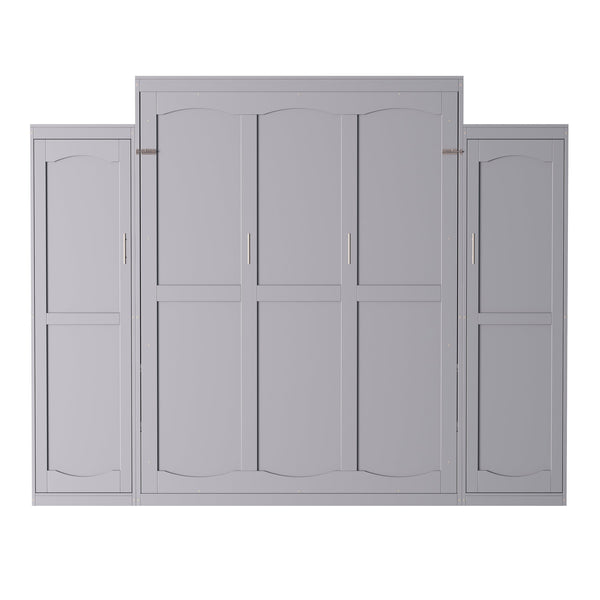 English Elm Queen Murphy Wall Bed Walnut Wooden Frame Dual Wardrobes Foldable Guest Room Storage N733S235627E