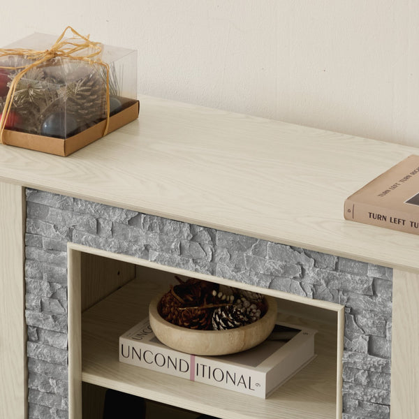 English Elm 58" Modern TV Stand with Faux Stone Top, 6 Cable Cutouts, Ample Adjustable Storage for 75" TVs White W2275P342693