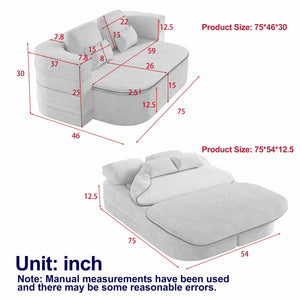 English Elm 75''2-In-1 Foldable Sofa Bed - Chenille Lounge Sofa With Pillows, High-Density Foam For Comfort W834P317050