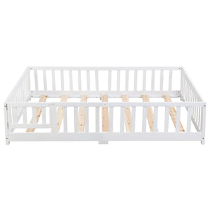 English Elm Twin Pine Wood Floor Bed with Safety Guardrails and Door for Kids Bedroom White W495123237