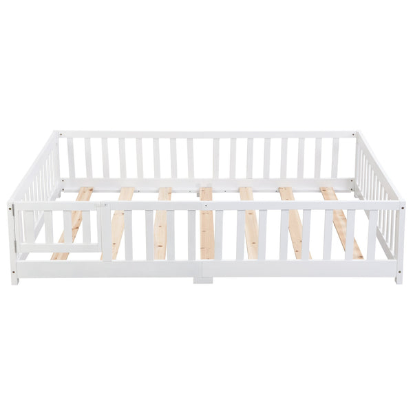 English Elm Twin Pine Wood Floor Bed with Safety Guardrails and Door for Kids Bedroom White W495123237