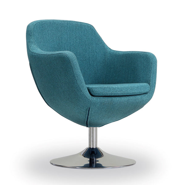 English Elm Caisson Upholstered Swivel Lounge Chair with Chrome Base, Faux Leather, Foam Padding, 360° Comfort Teal B365P397952
