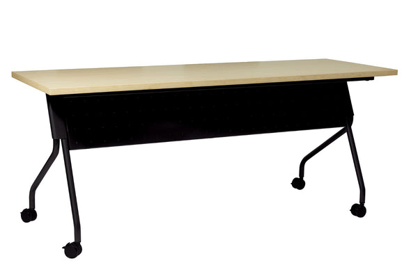 OSP Home Furnishings 6' 6 Foot Flip Top Nesting Training Table with Laminate Work Surface for Classrooms Maple Black 84226BP