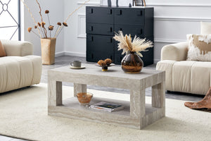 English Elm Modern Two Tier Rectangular Coffee Table with Open Shelf Mdf Build for Living Rooms W3875P389660