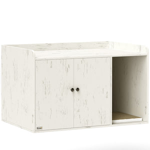 English Elm 32" Distressed White Mdf Cat Litter Hideaway Cabinet with Scratching Mat for Living Rooms T3971P404505