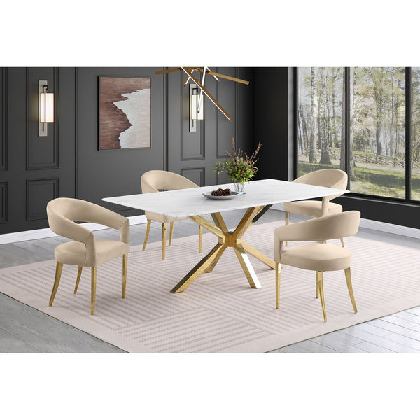 English Elm Rendina Velvet Upholstered Dining Armchair Set of 2 – Curved Open-Back Comfort with Luxe Foam Seating and Metal Frame Beige B062P299828