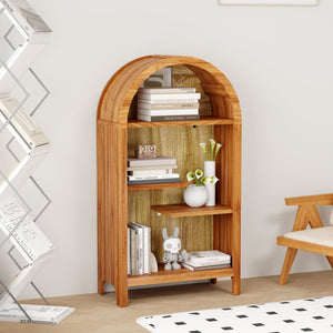 English Elm 4-tier Arched Freestanding Bookcase with Lattice Doors Open Display and Cabinet Storage W3123P485377