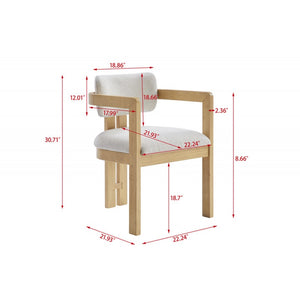 English Elm Modern Rustic Upholstered Dining Arm Chair with Sculptural Fluted Base, Curved Arms & Plush Comfort Natural 24.5 L x 25.5 W x 40.5 H B011P366704