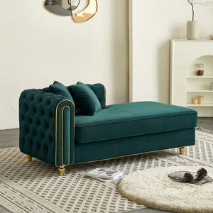 English Elm 66.9''W Velvet Chaise Lounge with Tufted Back and Gold Trim, Luxury Modern Sofa for Living Room Green W579P224636