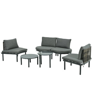 English Elm TOPMAX 6-Piece Modular Patio Sofa Set with 2 High-Low Coffee Tables, PE Wicker, Tempered Glass, Cushioned Comfort and Versatile Outdoor Configuration Gray SP100028AAE