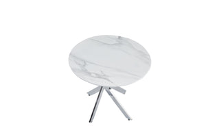 English Elm Modern Round Tempered Glass Dining Table with Glam Gold Iron Base for Compact Spaces W3590S00010