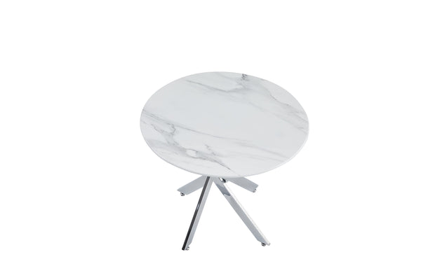 English Elm Modern Round Tempered Glass Dining Table with Glam Gold Iron Base for Compact Spaces W3590S00010