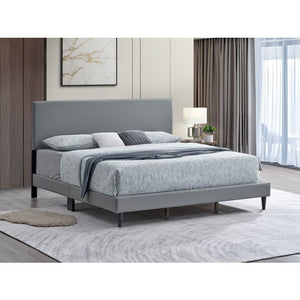 English Elm Baron Full Bed Frame with Faux Leather Upholstery, Slat Support, Adjustable Headboard Height, Fits 7–13" LIGHT GREY 26.37 L x 66.53 W x 7.48 H B078P380170