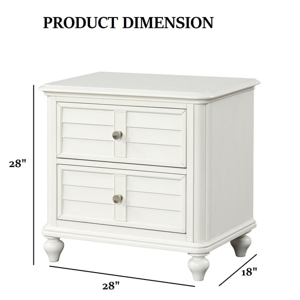 English Elm Coastal Antique White Nightstand Solid Rubberwood Two Drawers Dovetail Bedroom B2741P435892