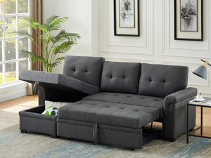 English Elm Jardin Linen Upholstered Sleeper Sectional with Reversible Chaise and Hidden Storage Dark Gray B2749S00172