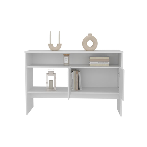 English Elm Console Midway Engineered Wood Console Table in White with Spacious Top Shelf, Lower Open Shelf & Cabinet for Stylish Living Room Storage and Durable Design B092P238696