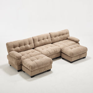English Elm U Shaped Modular Cloud Sectional Deep Seat Flannelette Sofa with Rounded Bolster Armrests Light Brown W2120S00038