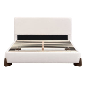 English Elm Elegant Boucle Platform Bed White Upholstered King with Dark Brown Wood Legs N769P228000K