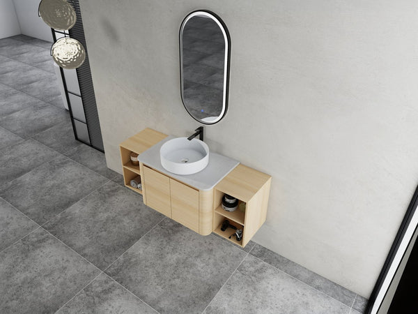 English Elm 54'' Wall-Mounted Bathroom Vanity With Elegant Ceramic Sink, Soft-Close Doors, And Ample Storage W999S00475