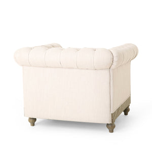 English Elm Christopher Knight Home® - CLUB Club Chair Chesterfield-Inspired Tufted PU Upholstery with Nailhead Trim, Scrolled Arms, Turned Legs Beige 39.25 L x 34.25 W x 25 H 72069.00FBGE