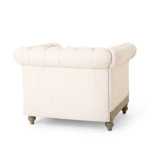 English Elm Christopher Knight Home® - CLUB Club Chair Chesterfield-Inspired Tufted PU Upholstery with Nailhead Trim, Scrolled Arms, Turned Legs Beige 39.25 L x 34.25 W x 25 H 72069.00FBGE