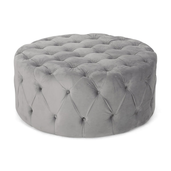 English Elm Ottoman Oversized Velvet Square Tufted Cocktail Piece for Glam Living Room Decor Grey 69074.00GRY