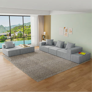 English Elm Modular Cloud Sectional Sofa with Corduroy Upholstery and Two Ottomans for Living Room W3341S00002