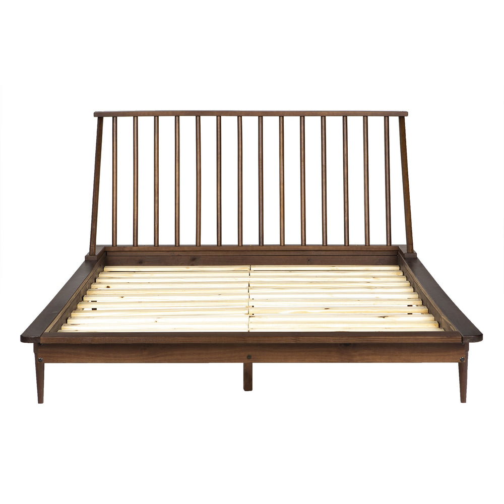 English Elm Walker Edison - Mid-Century Solid Pine Queen Platform Bed with Spindle Headboard, Tapered Legs & No Box Spring Needed Walnut 94 L x 16 W x 6 H B185P169401