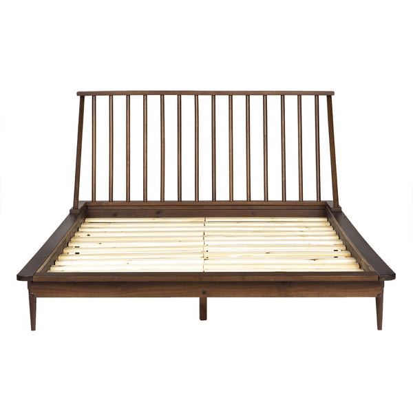 English Elm Walker Edison - Mid-Century Solid Pine Queen Platform Bed with Spindle Headboard, Tapered Legs & No Box Spring Needed Walnut 94 L x 16 W x 6 H B185P169401