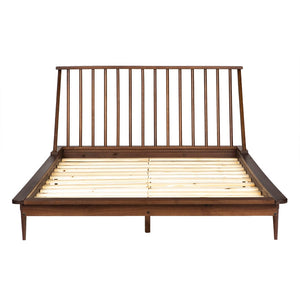 English Elm Walker Edison - Mid-Century Modern Solid Wood Queen Platform Bed Frame With Spindle Headboard - Walnut