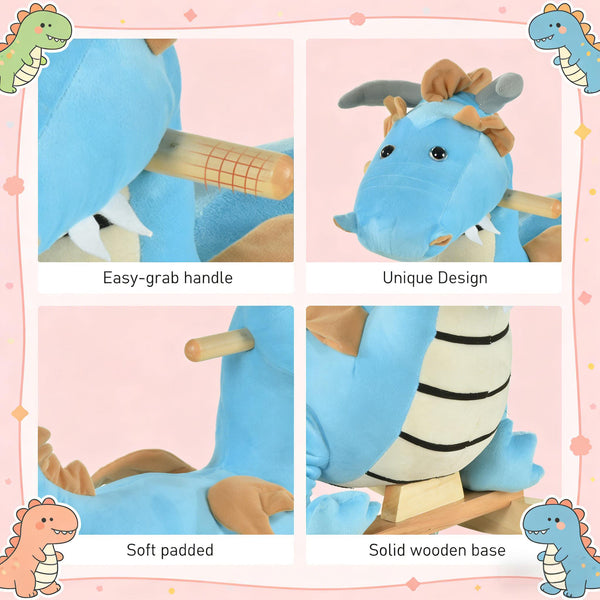 English Elm Dinosaur Plush Rocking Toy for Toddlers with Sound Effects and Wooden Base T3971P442691