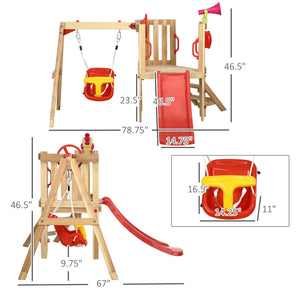 English Elm Outsunny Wooden Toddler Playset Backyard Swing Slide Captain Wheel Horn Ages W2225P229474