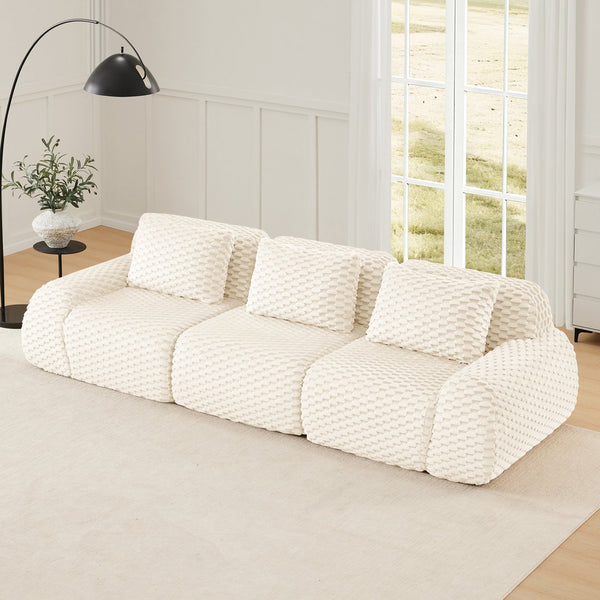 English Elm 114" Modular Cloud Sectional Sofa Flannelette Upholstery Deep Seat Living Room Couch Cream W714S01518