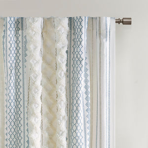 JLA Home INK+IVY - Cotton Geometric Printed Curtain Panel with Tufted Chenille Stripe, Lightweight Lining & OEKO‑TEX Certified White/Navy II40-1295
