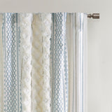 INK+IVY Imani Mid-Century Cotton Printed Curtain Panel with Chenille Stripe and Lining II40-1295 White/Navy