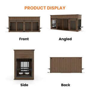 English Elm 71'' Walnut Woodgrain Dog Kennel Cabinet with Fluted Drawers and Built-in Power Station W5216S00002