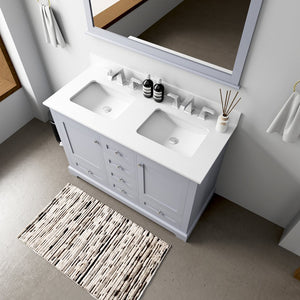 English Elm Dark Grey Double Bath Vanity 48 in. W x 22 in. D with Cultured Marble Top, Soft-Close Drawers, Mirror Included B2731S00729