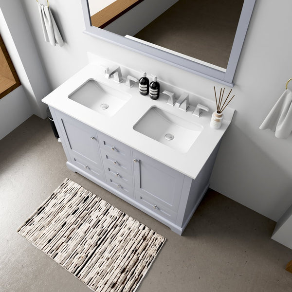 English Elm Dark Grey Double Bath Vanity 48 in. W x 22 in. D with Cultured Marble Top, Soft-Close Drawers, Mirror Included B2731S00729