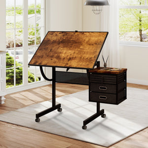 English Elm 1500 Piece Puzzle Table with Tilting Metal Frame Four Felt Trays and Rolling Caster Base W347P464234