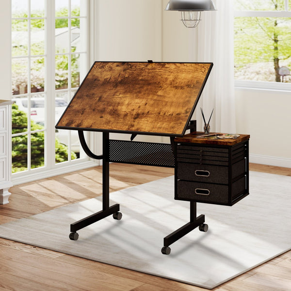 English Elm 1500 Piece Puzzle Table with Tilting Metal Frame Four Felt Trays and Rolling Caster Base W347P464234