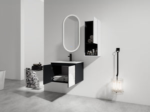 English Elm 24" Wall-Mounted Bathroom Vanity Set With Soft Close Doors, Ceramic Sink, And Side Cabinet Storage W999S00330