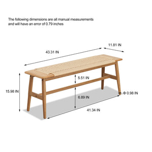English Elm (1.1m) Handwoven Cane Seat Oak Bench Low Profile Frame for Bedroom or Entryway W128352203