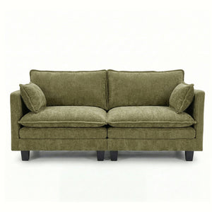 English Elm Modern Chenille Three Seat Sofa with Ottoman Usb Charging Ports and Storage Pockets Green W2519S00005